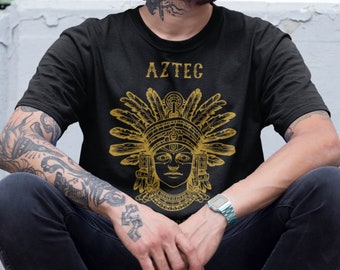 Summon the Power of the Aztec God Huitzilopochtli with this Golden-Toned Aztec T-shirt