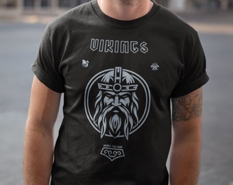 VIKING T-shirt with vector of the Nordic god Odin and symbols in blue tones