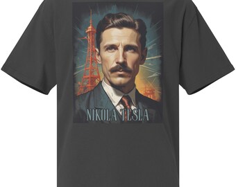 NIKOLA TESLA, Oversized faded T-shirt, High Quality Vintage Style
