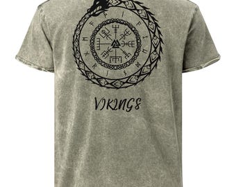 Viking denim t-shirt, Vintage style, Shirt with Nordic symbolism made with quality cotton and unique style