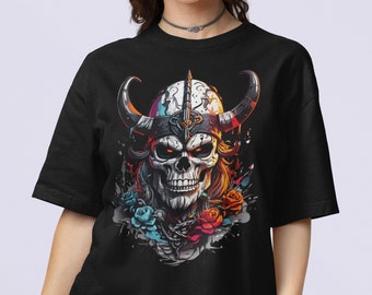 Viking skull t-shirt with norse warrior print. Find your inner strength in style!