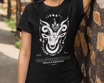 Capricorn T-shirt, mystical zodiac design of the Capricorn sign with symbolism, quality print