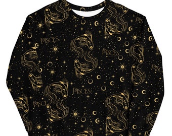 Surprise with a unique gift!!! Eco-friendly Pisces Zodiac Sweatshirt, printed with Pisces patterns and symbols, The perfect mystical gift.