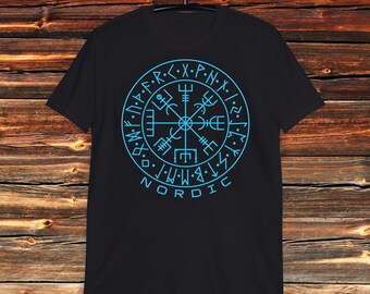 Viking unisex t-shirt with Nordic runic symbols. Spiritual connection and ancestral magic. Mystical powers for your unique style!