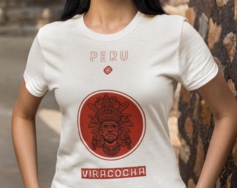 Unisex Tee of Mesoamerican Culture of Peru with a unique design of the God Viracocha, a key figure of the Inca Culture