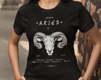 Aries Unisex T-Shirt with Gothic Design - Ram Symbol and Mystical Symbolism - Astrological Fashion