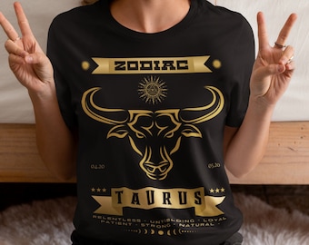 Golden effect Taurus astrological t-shirt, mystical essence in your zodiac sign.