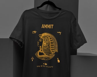 Egyptian T-shirt featuring the god Ammit in golden tones | Connect with the mystique of Ancient Egypt