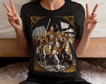 Dress with the Grandeur of the Byzantine Empire and medieval cavalry with Our Unisex Shirt in Golden Tones.