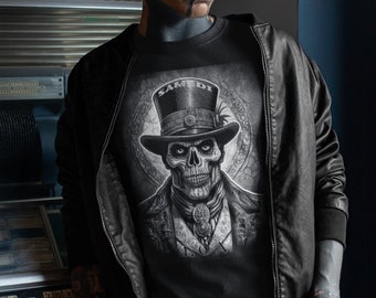 Embark on the Mystery of Baron Samedi with Our Unisex Short Sleeve T-Shirt, unique design of the Haitian Loa BARON SAMEDI
