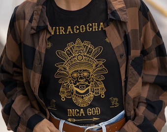 INCA T-shirt of the God Viracocha in golden color! Epic Native Design of the Mesoamerican Indigenous Culture