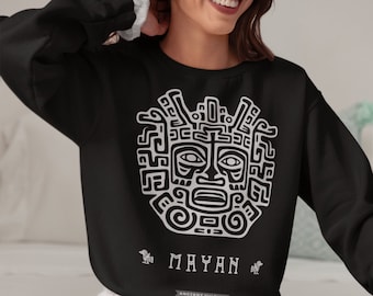 Mayan Sweatshirt: Explore Art and History with this sweatshirt from the ancient Mayan culture, Outerwear with Mayan vector in fine lines