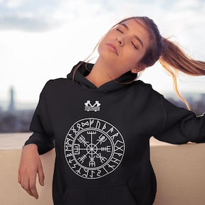 Viking Compass Hoodie | Viking Design Vintage Colors | Nordic Warrior Symbol | Premium Quality | Runic Alphabet