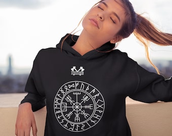 Viking Compass Hoodie | Viking Design Vintage Colors | Nordic Warrior Symbol | Premium Quality | Runic Alphabet