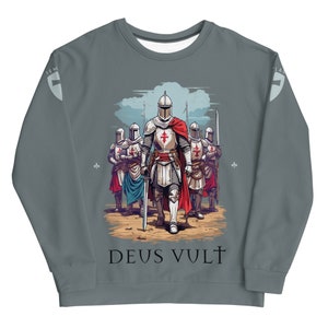 Knights Templar Eco Friendly Sweatshirt with DEUS VULT Motto | Medieval Crusader Design