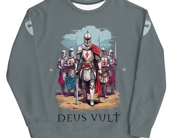 Knights Templar Eco Friendly Sweatshirt with DEUS VULT Motto | Medieval Crusader Design