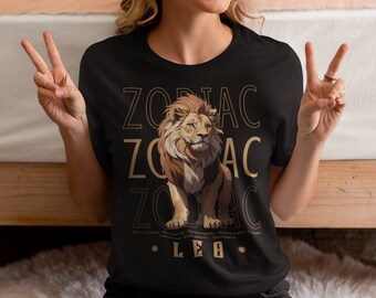 Shine with Style in our Leo Zodiac Sign T-shirt, an Expression Reflecting your Passion and Strength with a Majestic Lion Print