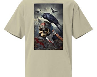 Oversized faded t-shirt with Viking design with Raven and Axe | Warrior and Mystic Spirit