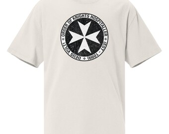 Oversized T-shirt with faded effect of the Knights Hospitaller | Historical emblem | Maltese cross