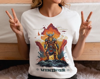 Relive the Viking Spirit with Vintage Style in this Unisex cotton T-shirt, retro style design of Nordic culture, great quality