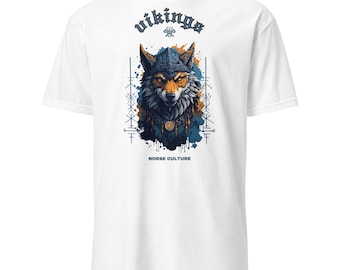 Viking Wolf Print T-Shirt, Nordic Mythology Symbol, Viking Fenrir Print
