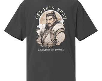 Genghis Khan Oversized faded tee , Legendary Mongol Emperor in a Unique Exclusive Vintage Design of Medieval History and Culture