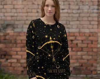 Sagittarius Zodiac Sweatshirt, a celestial embodiment of cosmic energy and astrological identity. Eco-Friendly,Sagittarius Art Sweater!