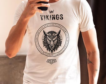 Viking Fenrir Tee with Futhark, Strength and Norse Mysticism in a unique design of the mythological wolf