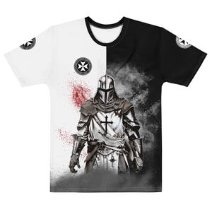 KNIGHT HOSPITALLER T-shirt | medieval CRUSADER design with Deus Vult motto and Maltese Cross