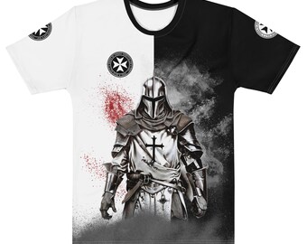 KNIGHT HOSPITALLER T-shirt | medieval CRUSADER design with Deus Vult motto and Maltese Cross