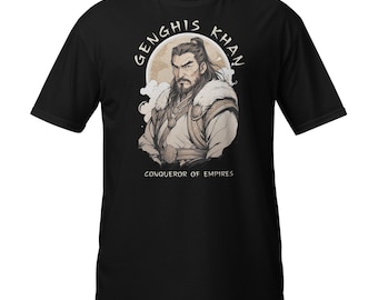 Genghis Khan Tee, Legendary Mongol Emperor in a Unique Exclusive Vintage Design of Medieval History and Culture