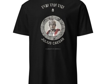 Roman Republic Tee with a unique design of Julius Caesar and his mythical phrase I came, I saw, I conquered, in Latin