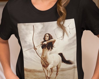 Centaur T-shirt | Mythological design of the Sagittarius sign in beige tones | Zodiac fashion