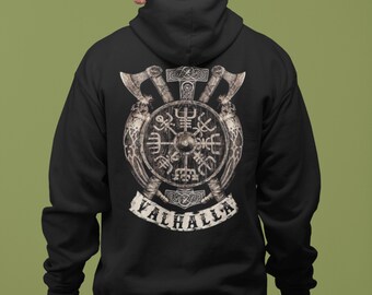 Viking Heavy-Blend Zip Hoodie  | Viking Valhalla Design | Warrior Back Print