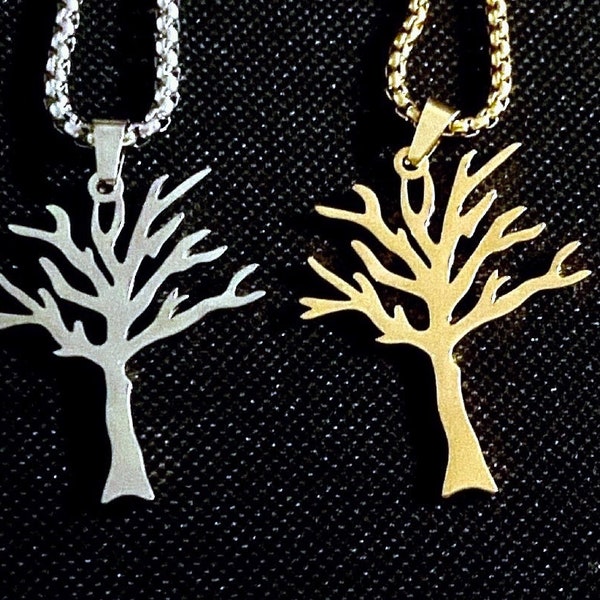 X's Tree Tattoo Chain, Silver Golden Stainless Steel Necklace American Rapper Hip Hop X Gift, sturdy and durable chain