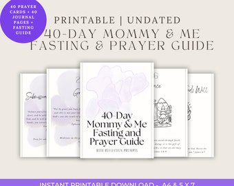 40-Day Mommy and Me Purple Prayer Card + Coloring Page Bundle, Lenten Christian Fasting, Instant Digital Download