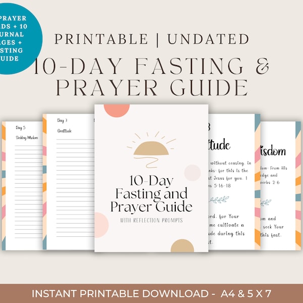 10-Day Fasting and Prayer Guide Package with Daily Prayer Cards - Spiritual Journey, Lent Christian Fasting, Instant Digital Download