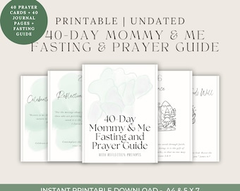 40-Day Mommy and Me Green Prayer Card + Coloring Page Bundle, Lenten Christian Fasting, Instant Digital Download