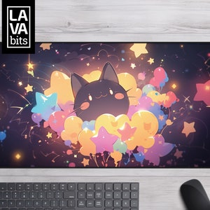 Lofi Cat Desk Mat Aesthetic Cute Desk Mat Cat Desk Decor Kawaii XL Mousepad Cat Deskmat Mouse Pad Kawaii Desk Mat Mouse Pad Cat