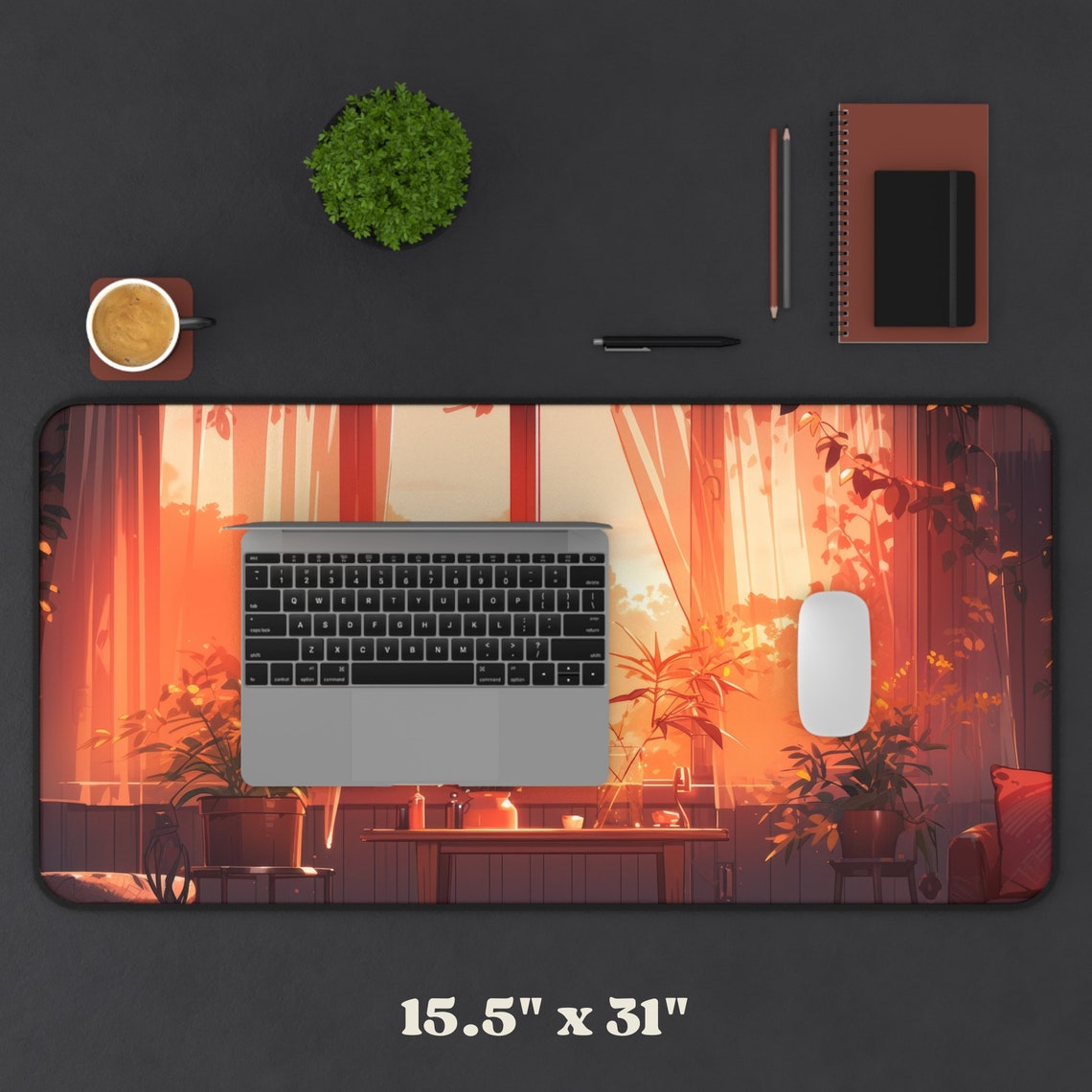 Cozy Scenic Desk Mat Aesthetic Deskmat Lofi XL Mousepad Plants Desk Mat ...