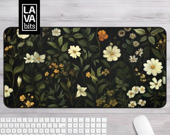 Botanical Desk Mat | Cottagecore Floral Design, Extended Mousepad