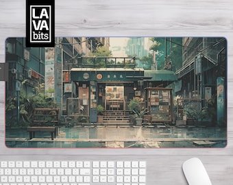 Tokyo Street LED Desk Mat, RGB Japanese Mousepad for Gaming
