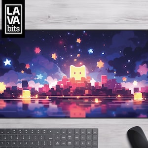 Pixel Cat Desk Mat Aesthetic Cute Desk Mat Cat Desk Decor Kawaii XL Mousepad Cat Deskmat Mouse Pad Kawaii Desk Mat Mouse Pad Cat