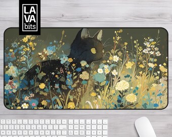 Cat Wildflower XXL Desk Mat, Extended Gaming Mousepad