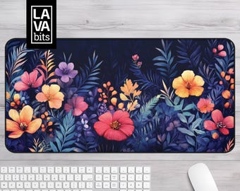 Floral Watercolor Desk Mat | Extended Mousepad, Cottagecore Office Decor