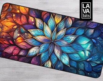 Alfombrilla de escritorio con diseño de caleidoscopio floral: alfombrilla de ratón extragrande