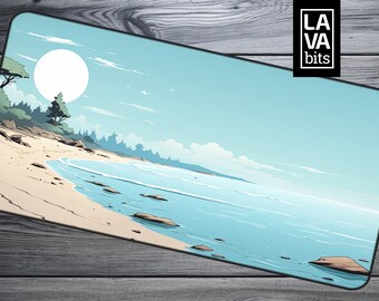 Anime Beach Desk Mat, Scenic Ocean View Deskpad
