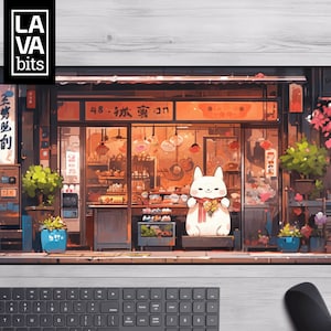 Kawaii Cat Desk Mat Mouse Pad with Cute Anime Japanese Aesthetic for Gaming, Office Decor, Workspace Protection & Gamer Gift