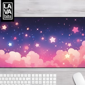 Kawaii Pink Desk Mat Mousepad Desk Pad for Gaming, Office Decor, TCG Playmat & Gamer Gift | Stars, Cloud Inspired Custom Desk Mat Aesthetic