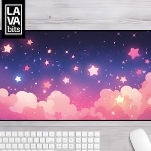 Kawaii Pink Desk Mat Mousepad Desk Pad for Gaming, Office Decor, TCG Playmat & Gamer Gift | Stars, Cloud Inspired Custom Desk Mat Aesthetic